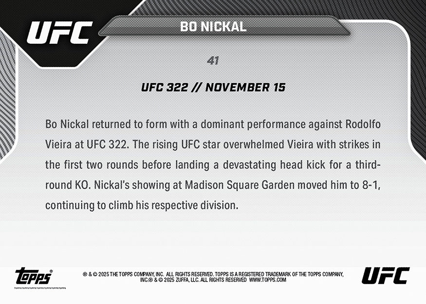 Bo Nickal - 2025 UFC Topps NOW® - Card 41