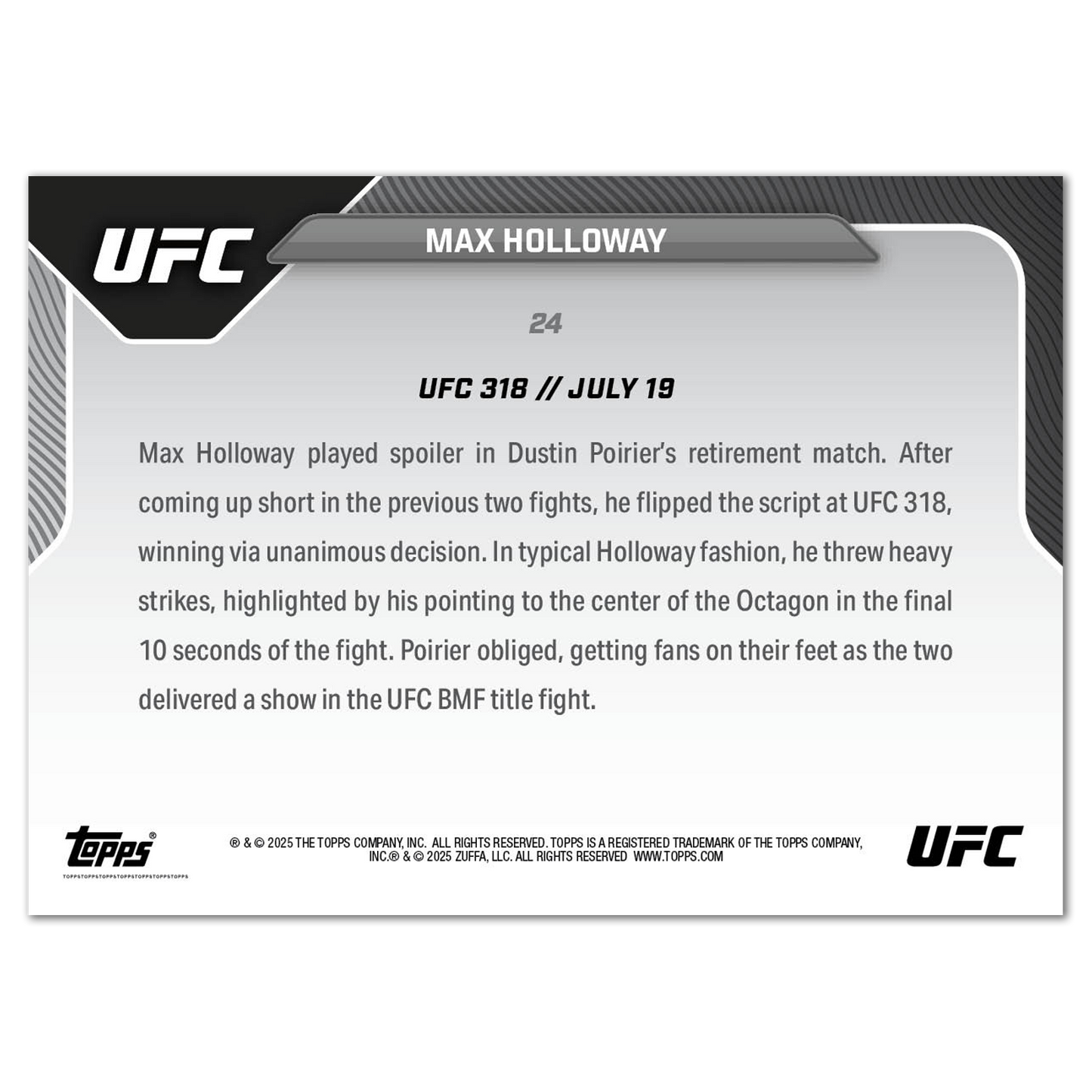 Max Holloway - 2025 UFC Topps NOW® - Card 24 - LOOK FOR AUTOS