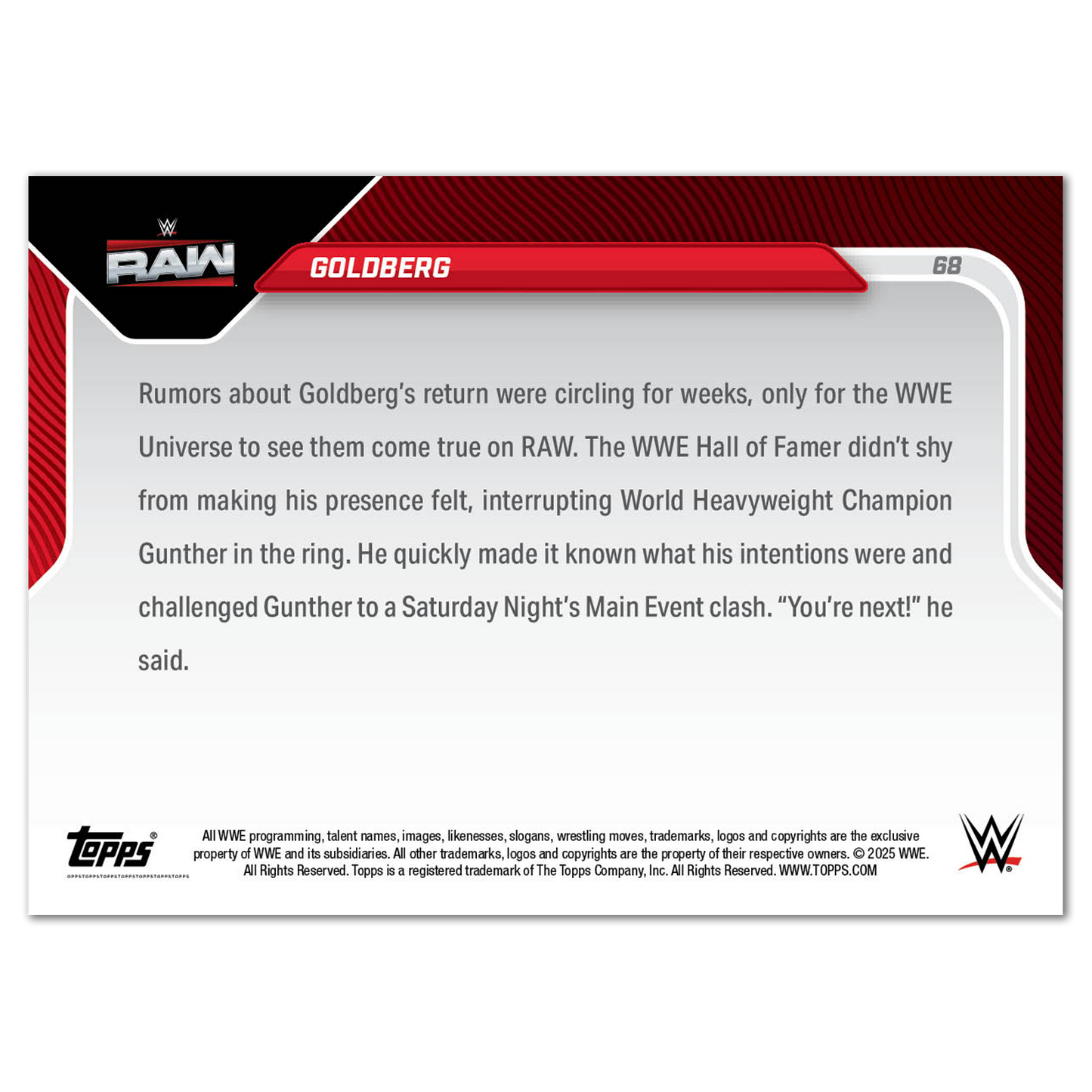 Goldberg - 2025 WWE Topps NOW® - Card 68