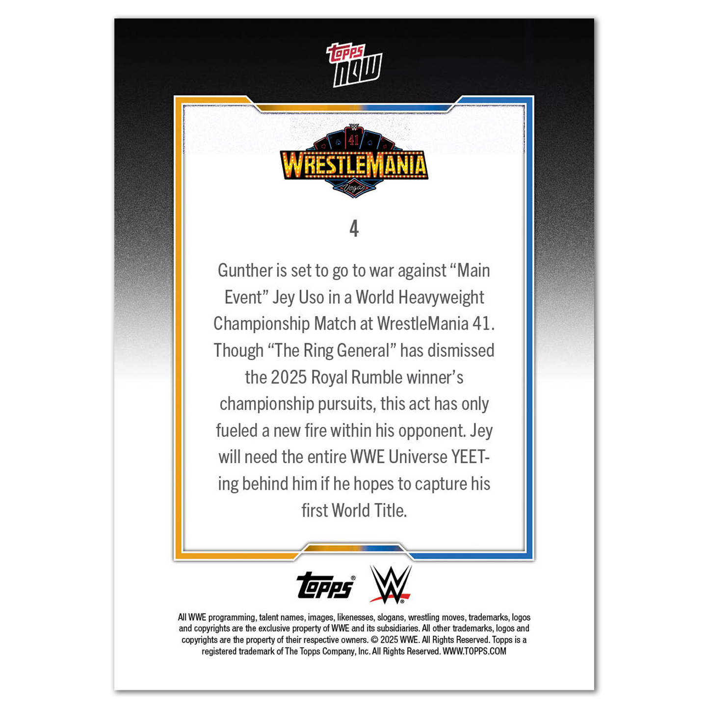 Gunther/Jey Uso - 2025 WWE Topps NOW® - Card WM4