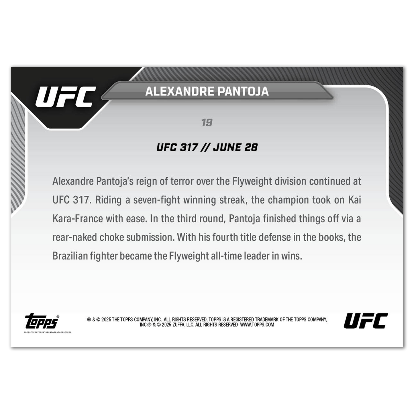 Alexandre Pantoja - 2025 UFC Topps NOW® - Card 19