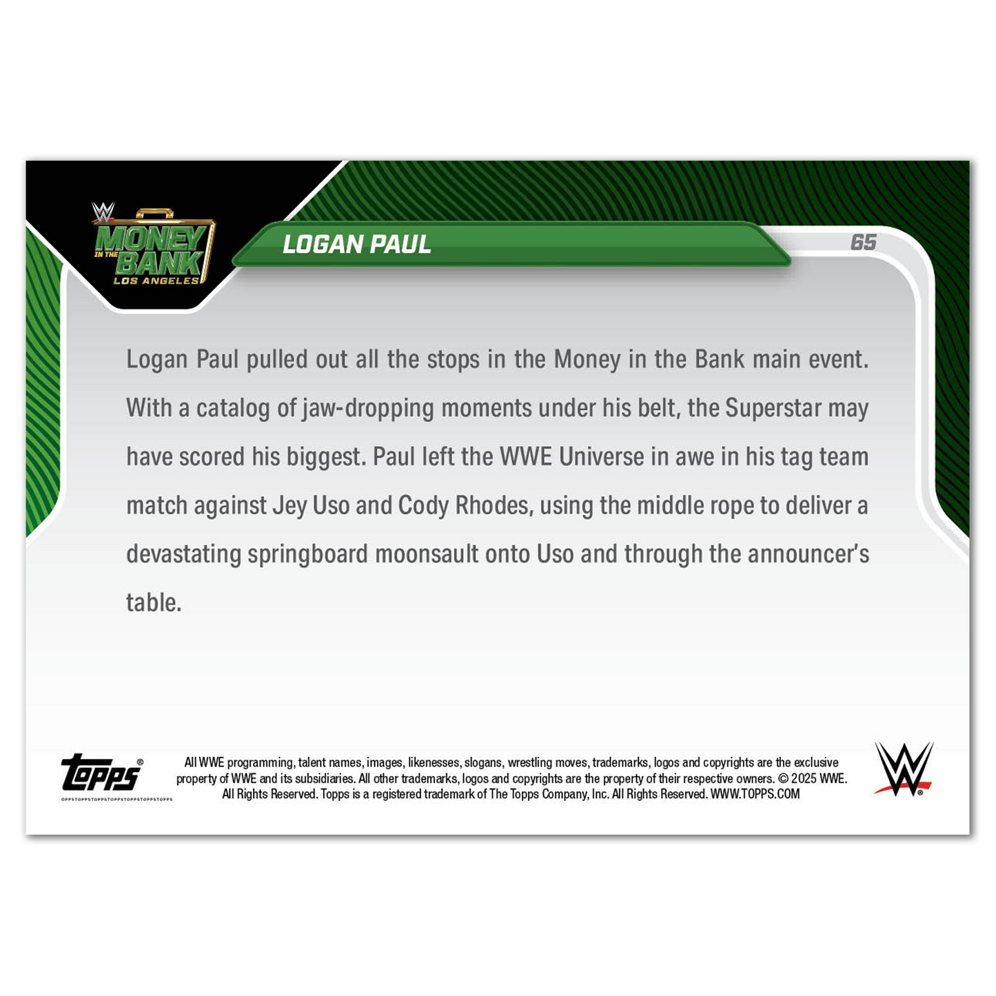 Logan Paul - 2025 WWE Topps NOW® - Card 65
