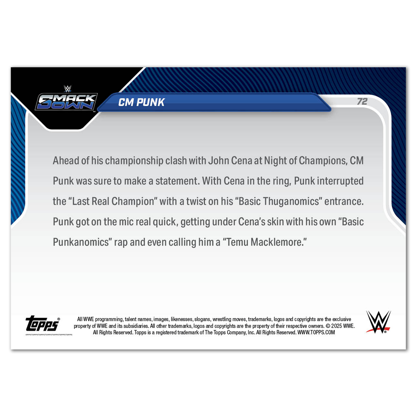 CM Punk - 2025 WWE Topps NOW® - Card 72