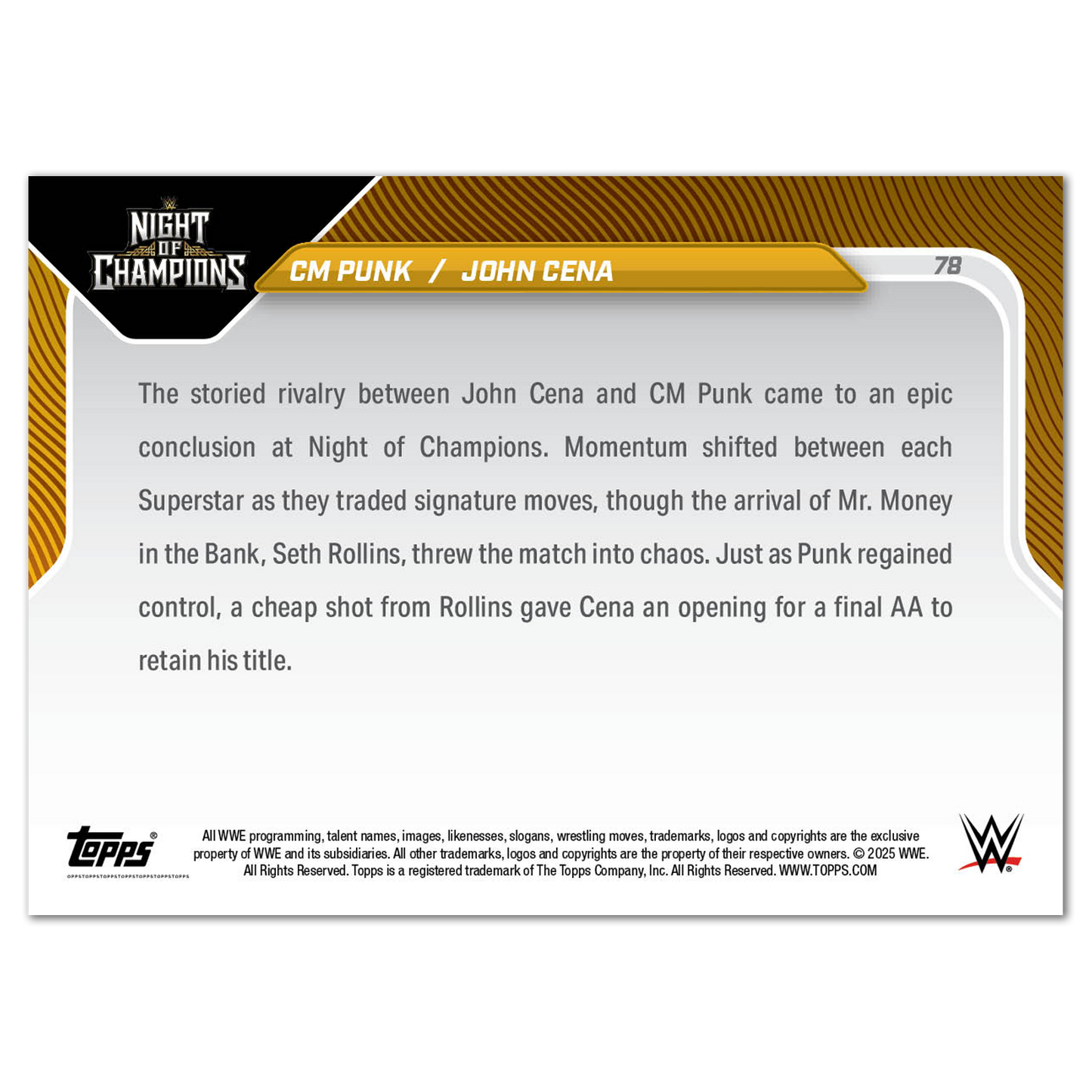 CM Punk / John Cena - 2025 WWE Topps NOW® - Card 78 - LOOK FOR AUTO