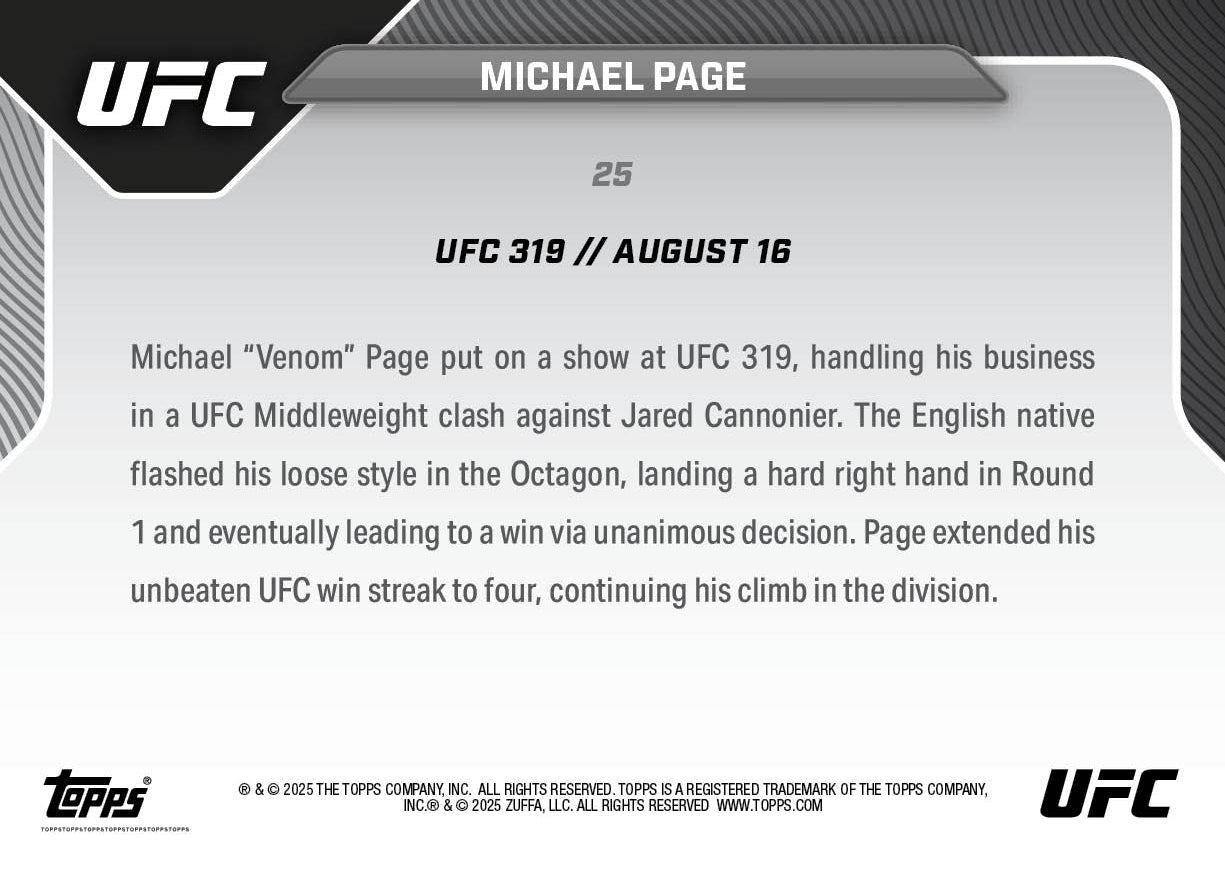Michael Page - 2025 UFC Topps NOW® - Card 25 - LOOK FOR AUTOS
