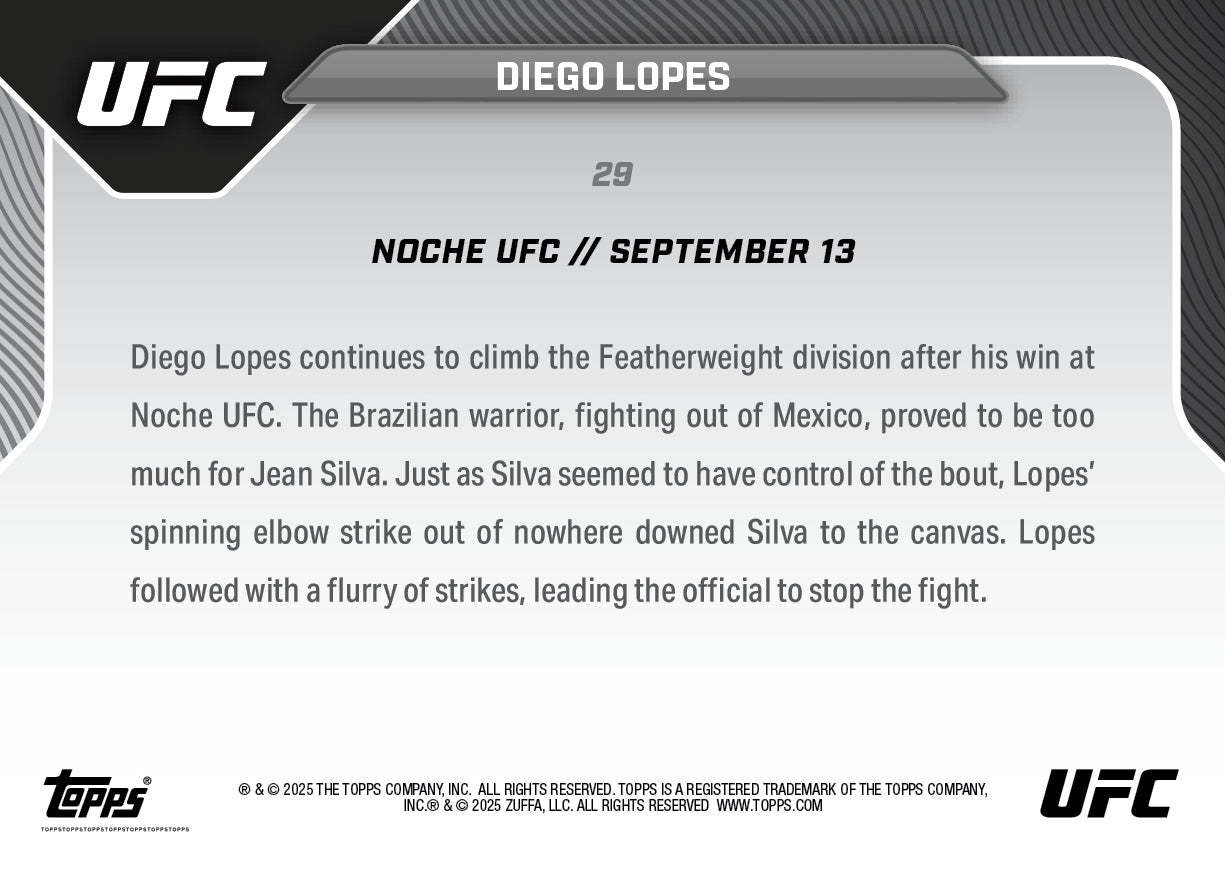 Diego Lopes - 2025 UFC Topps NOW® - Card 29 - LOOK FOR AUTOS