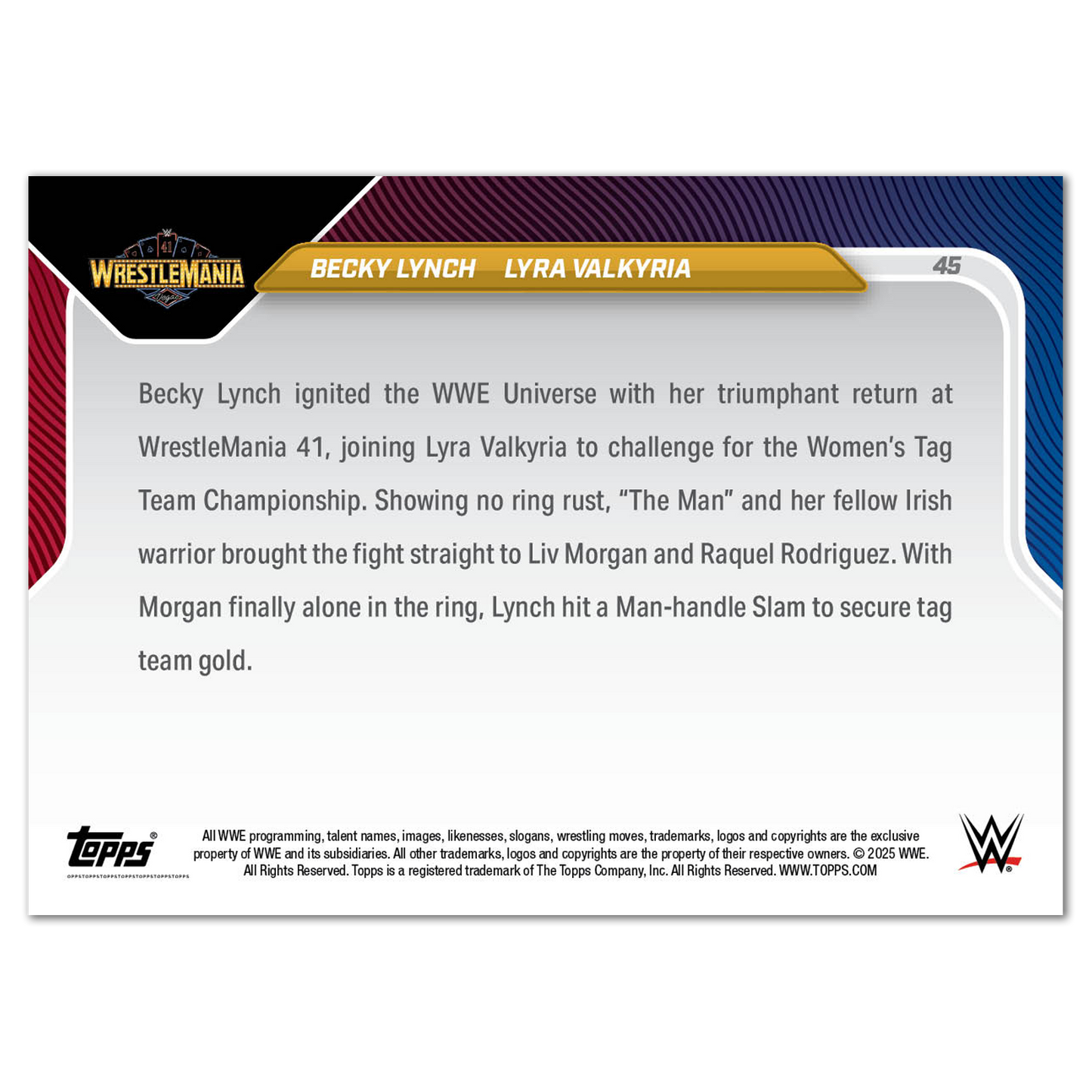 Becky Lynch/Lyra Valkyria - 2025 WWE Topps NOW® - Card 45