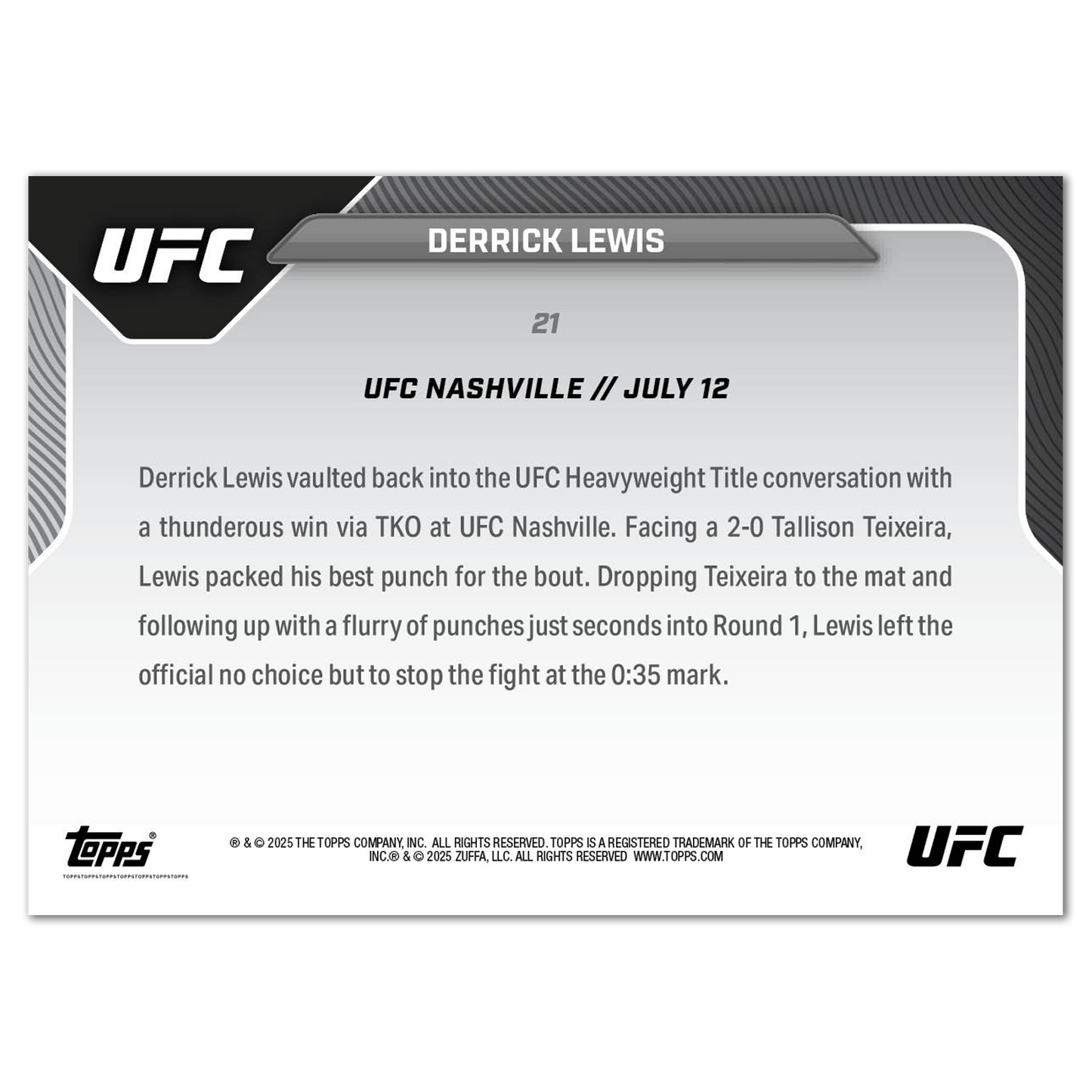 Derrick Lewis - 2025 UFC Topps NOW® - Card 21