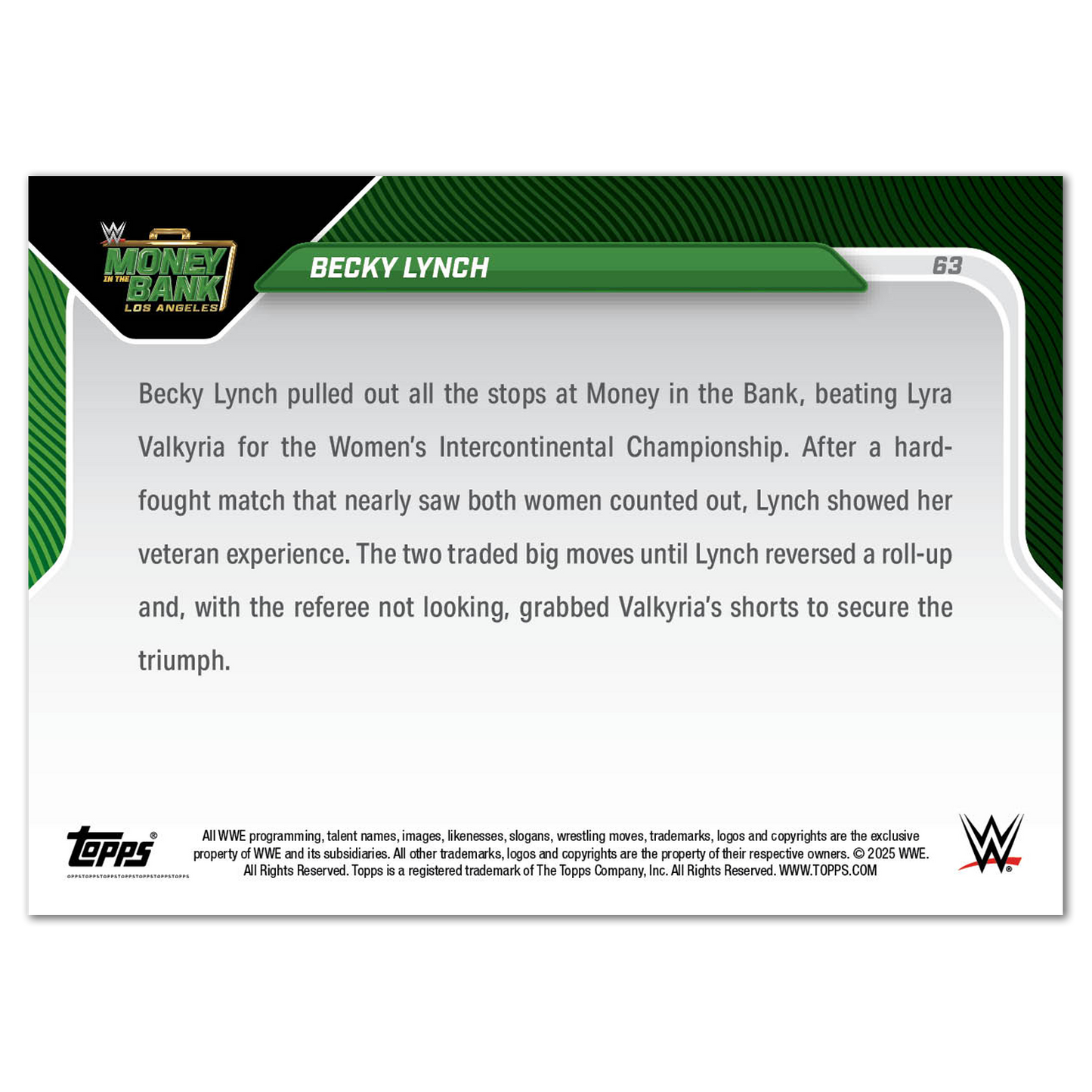Becky Lynch - 2025 WWE Topps NOW® - Card 63