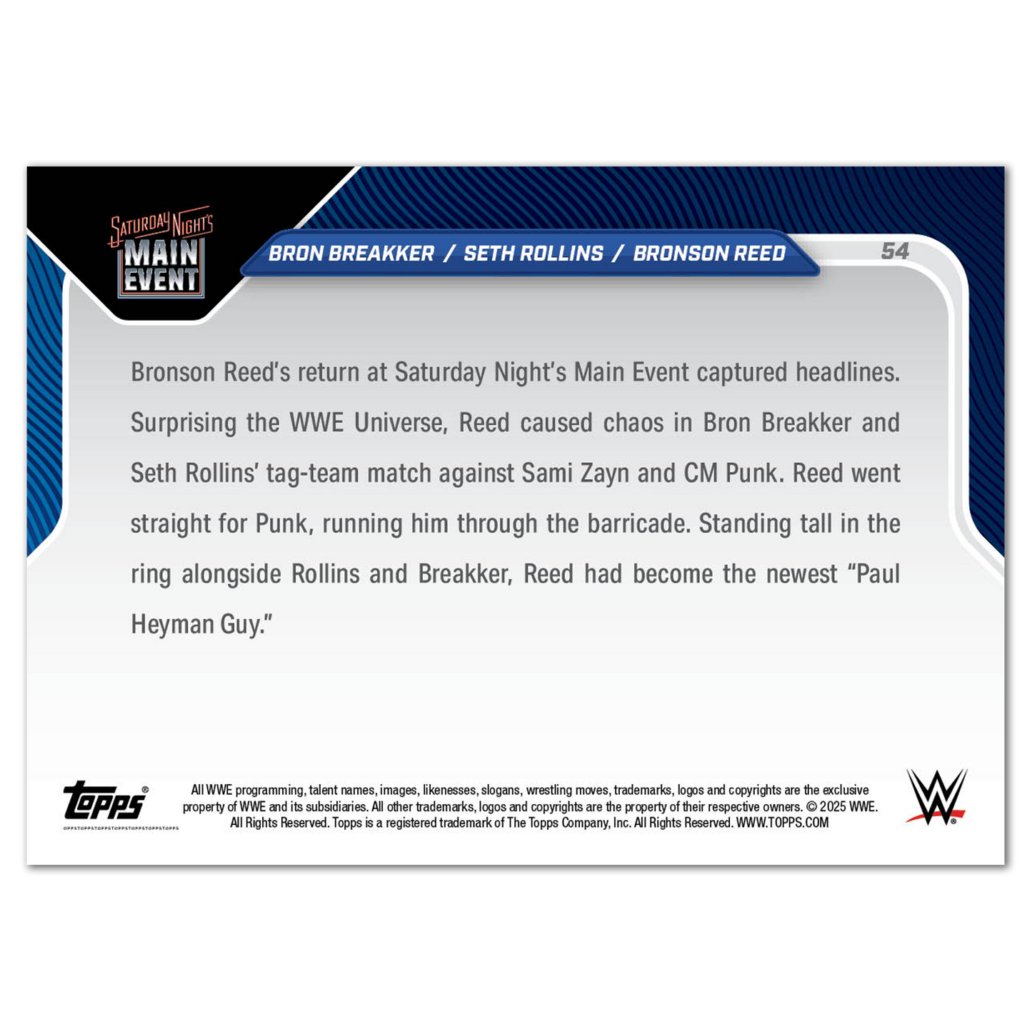 Bron Breakker/Seth Rollins/Bronson Reed - 2025 WWE Topps NOW® - Card 54