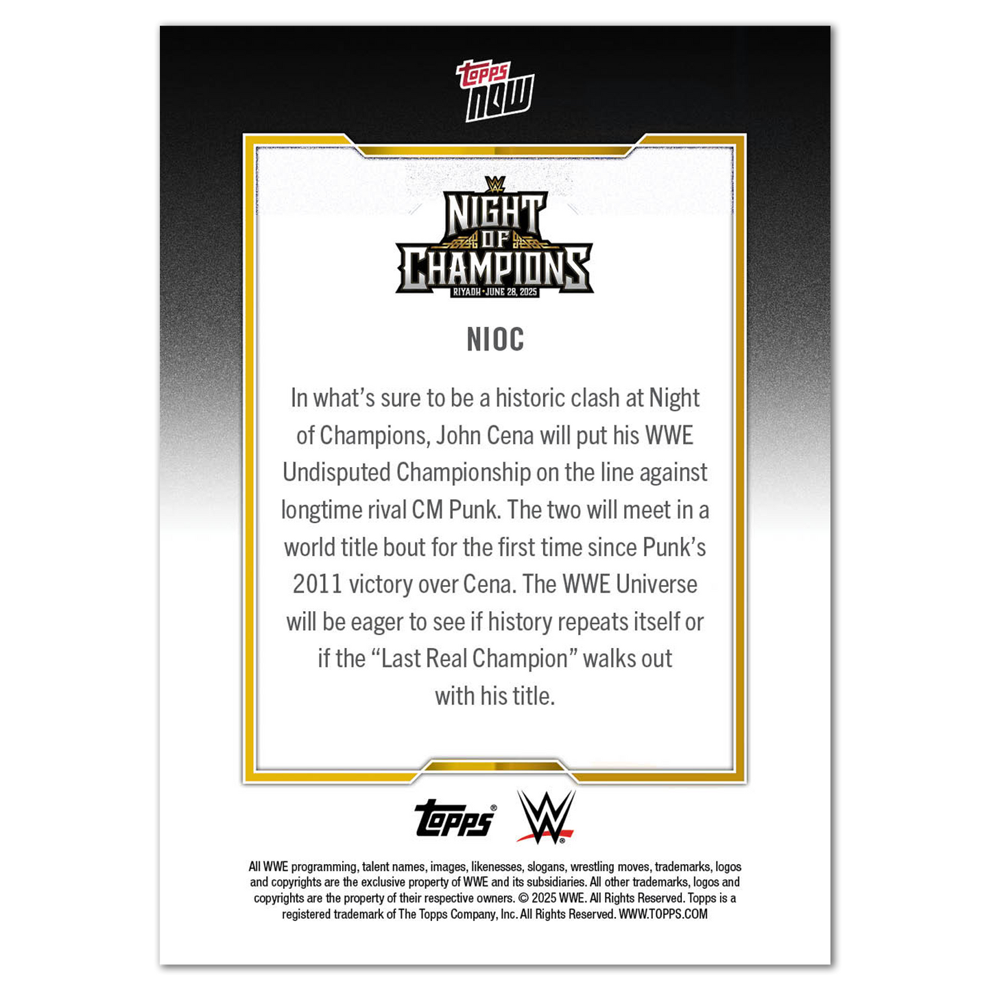 John Cena - 2025 WWE Topps NOW® - Card NIOC