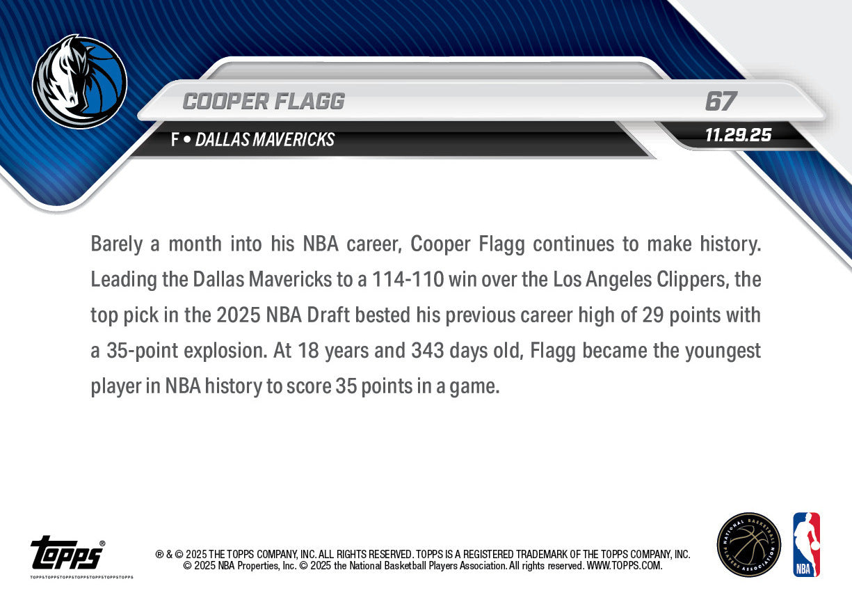 Cooper Flagg - 2025-26 NBA Topps NOW® - Card 67