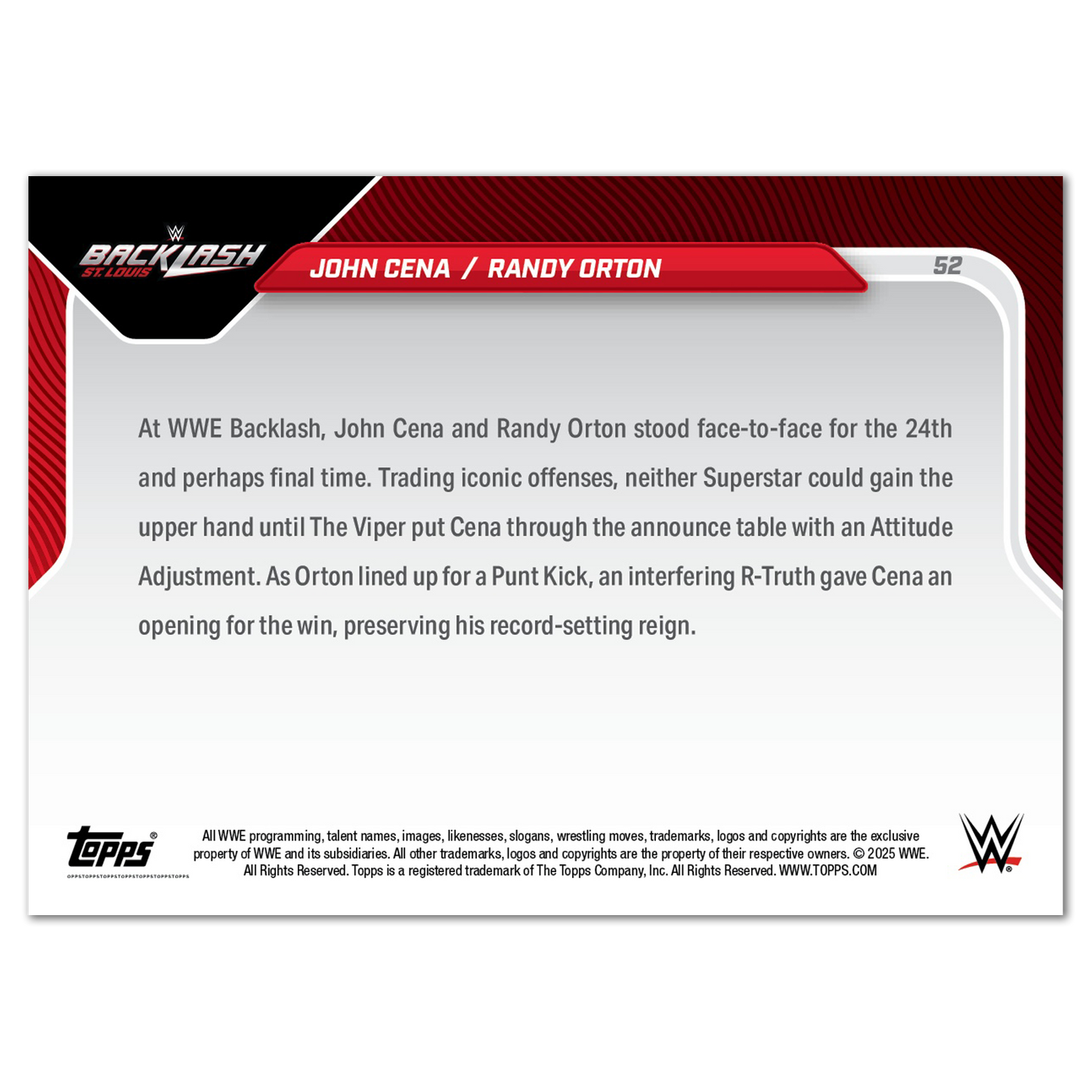 John Cena/Randy Orton - 2025 WWE Topps NOW® - Card 52