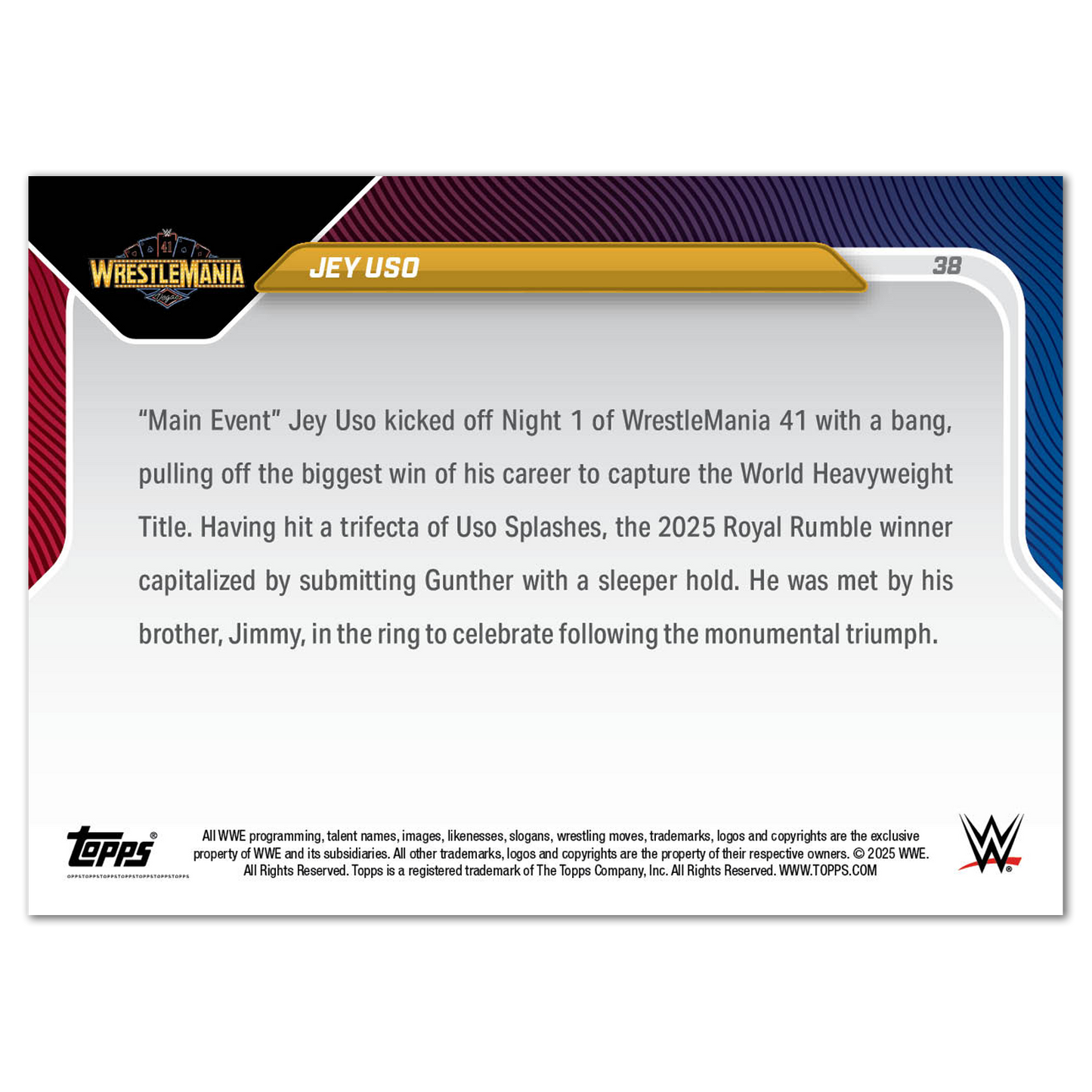 Jey Uso - 2025 WWE Topps NOW® - Card 38 - LOOK FOR AUTOS