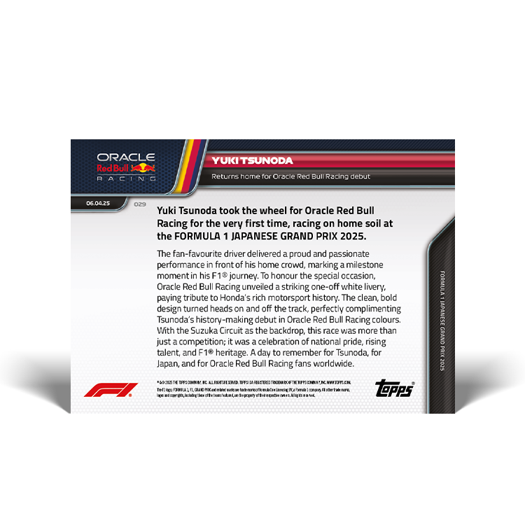 Yuki Tsunoda - 2025 Formula 1® Topps NOW® Card 29
