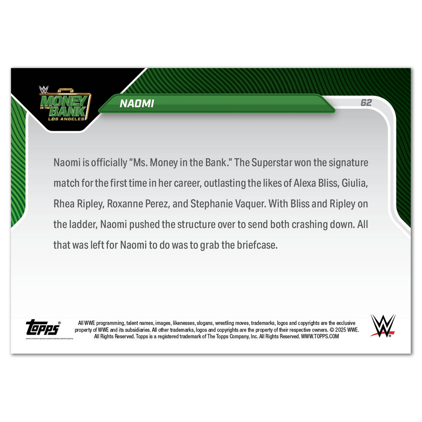 Naomi - 2025 WWE Topps NOW® - Card 62 - LOOK FOR AUTOS