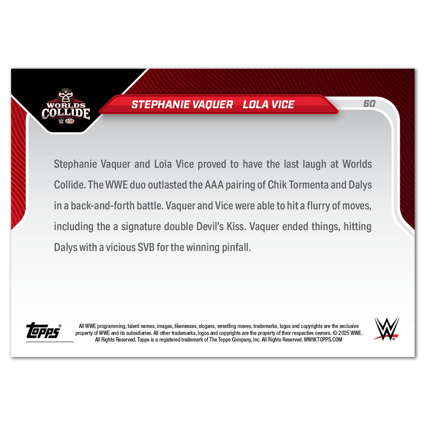 Stephanie Vaquer/Lola Vice - 2025 WWE Topps NOW® - Card 60