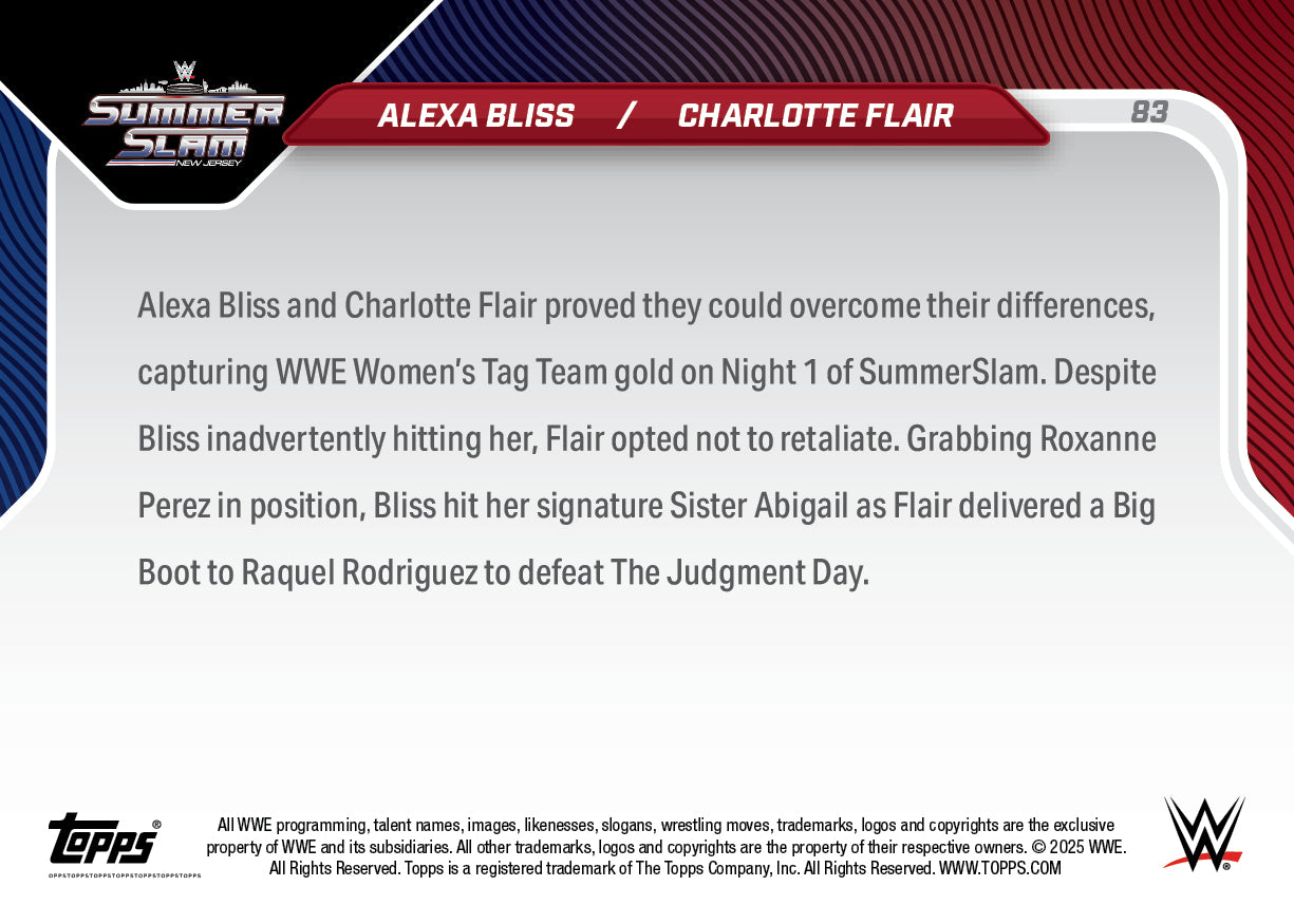 Alexa Bliss / Charlotte Flair - 2025 WWE Topps NOW® - Card 83