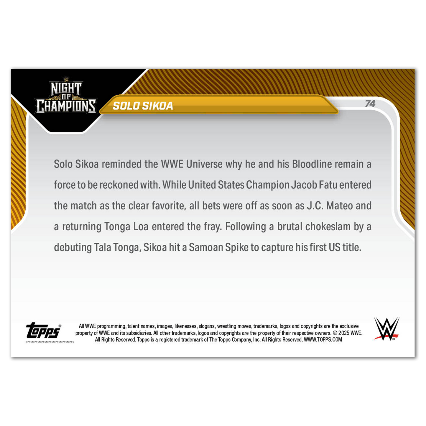 Solo Sikoa - 2025 WWE Topps NOW® - Card 74 - LOOK FOR AUTOS