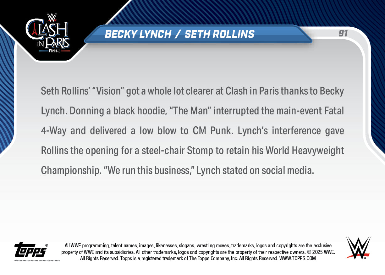 Becky Lynch/Seth Rollins - 2025 WWE Topps NOW® - Card 91