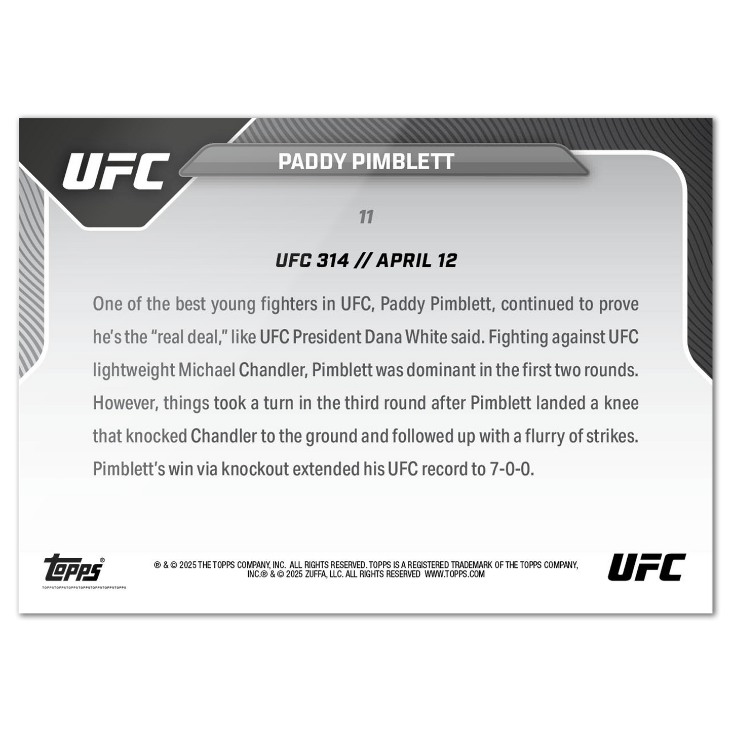 Paddy Pimblett - 2025 UFC Topps NOW® - Card 11 - LOOK FOR AUTOS