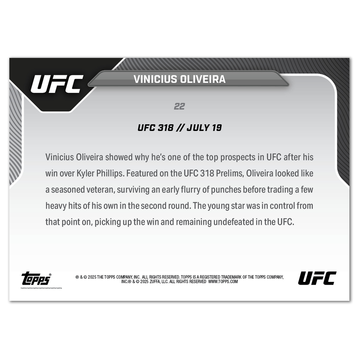 Vinicius Oliveira - 2025 UFC Topps NOW® - Card 22