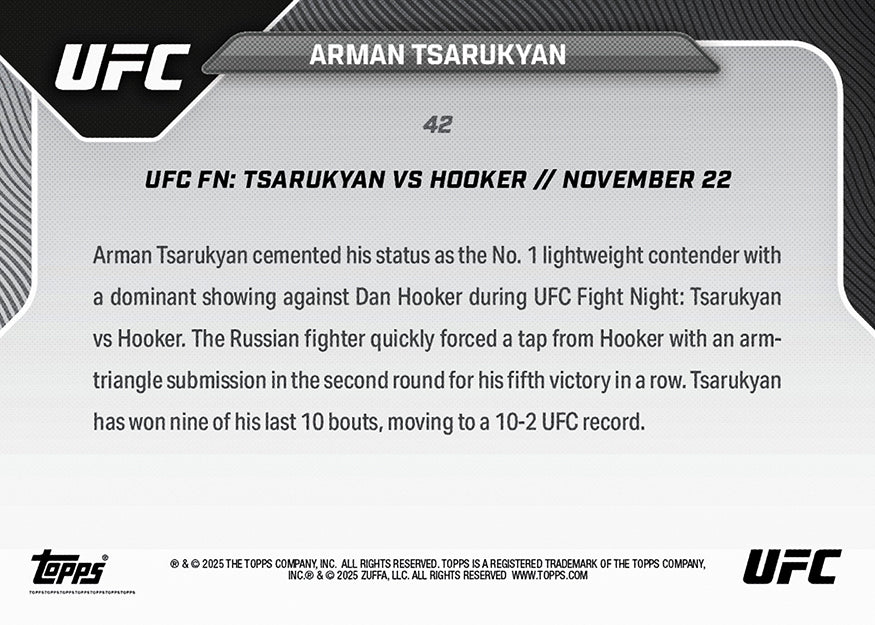 Arman Tsarukyan - 2025 UFC Topps NOW® - Card 42