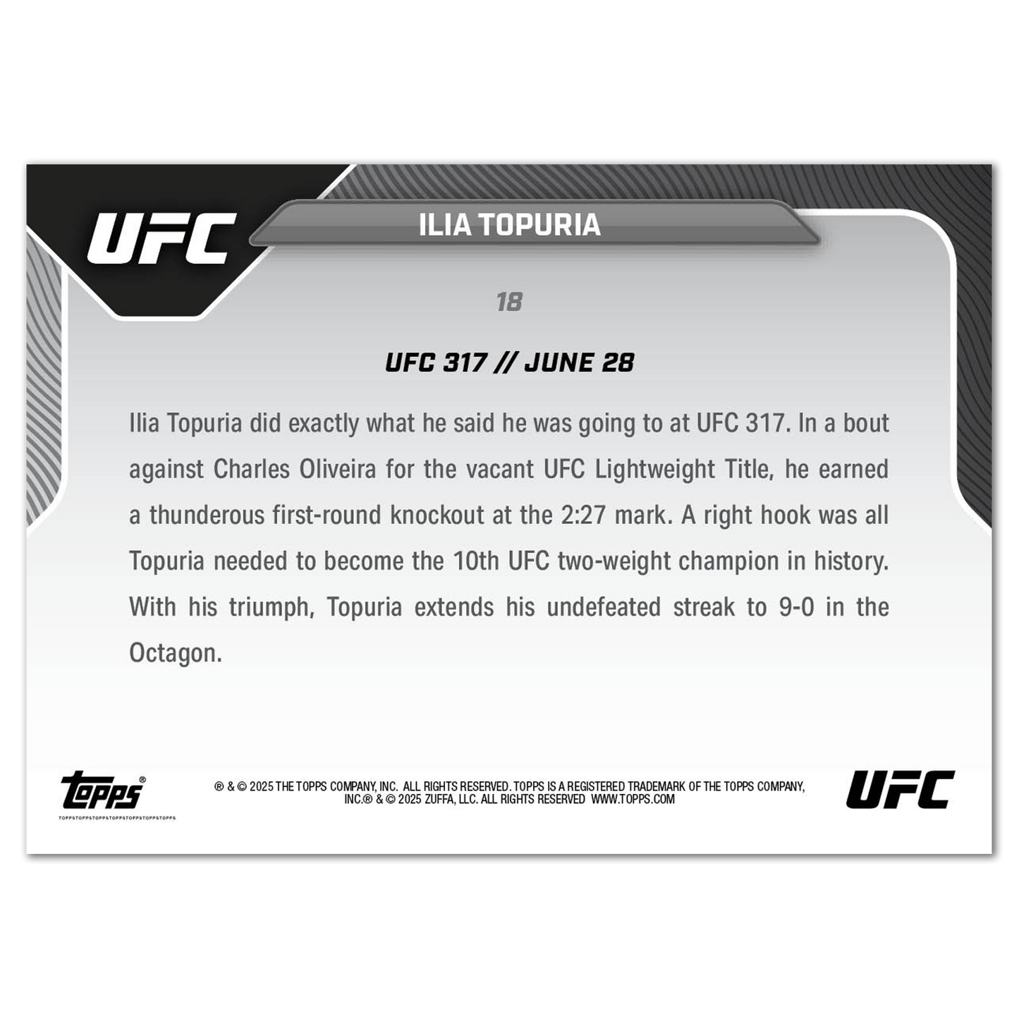 Ilia Topuria - 2025 UFC Topps NOW® - Card 18 - LOOK FOR AUTOS