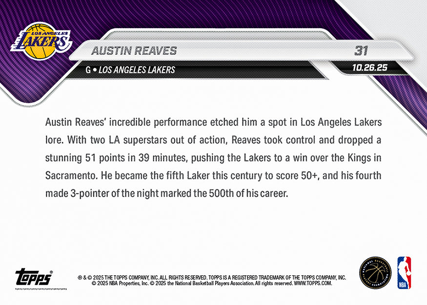 Austin Reaves - 2025-26 NBA Topps NOW® - Card 31