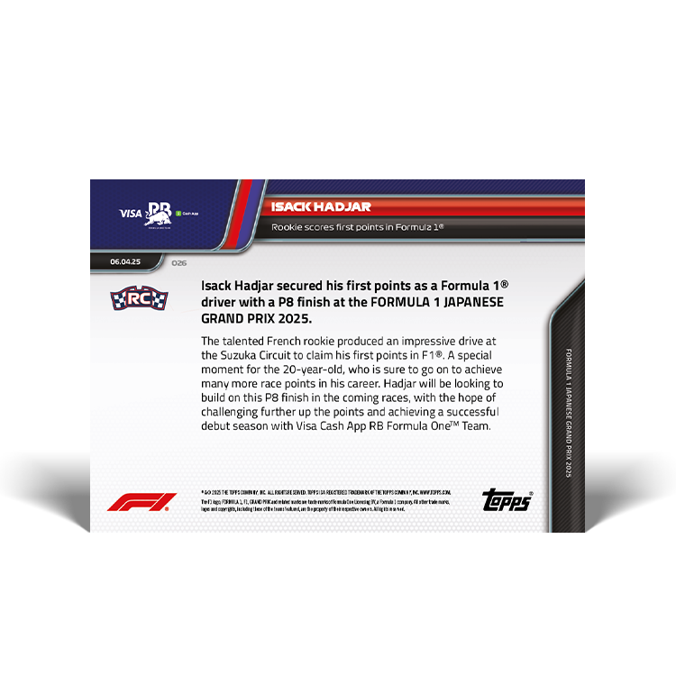 Isack Hadjar - 2025 Formula 1® Topps NOW® Card 26