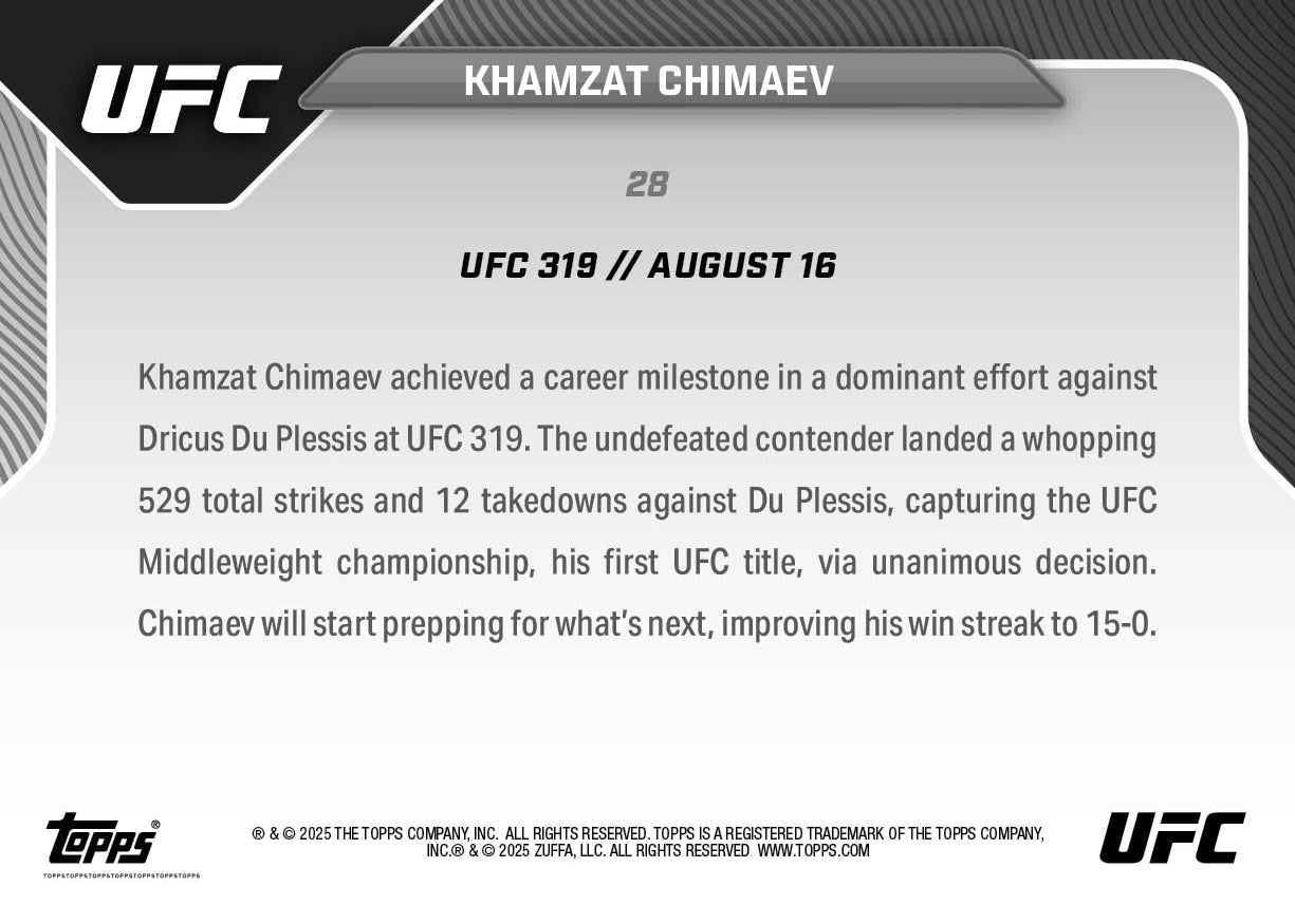 Khamzat Chimaev - 2025 UFC Topps NOW® - Card 28 - LOOK FOR AUTOS