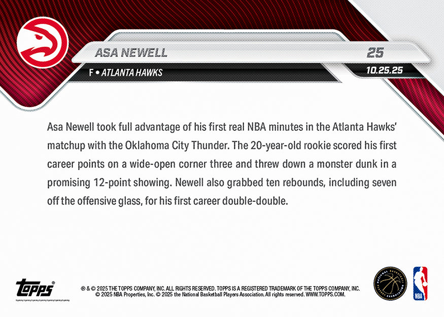 Asa Newell - 2025-26 NBA Topps NOW® - Card 25