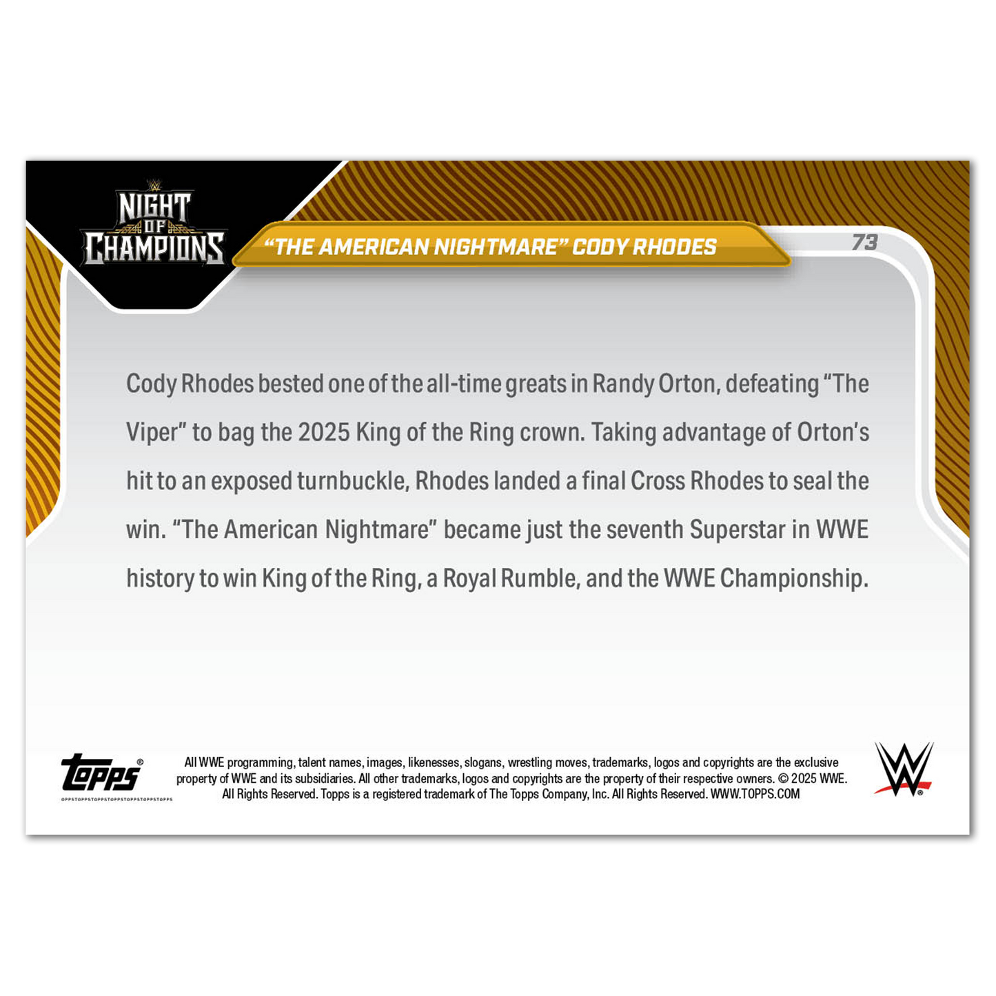 "The American Nightmare" Cody Rhodes - 2025 WWE Topps NOW® - Card 73